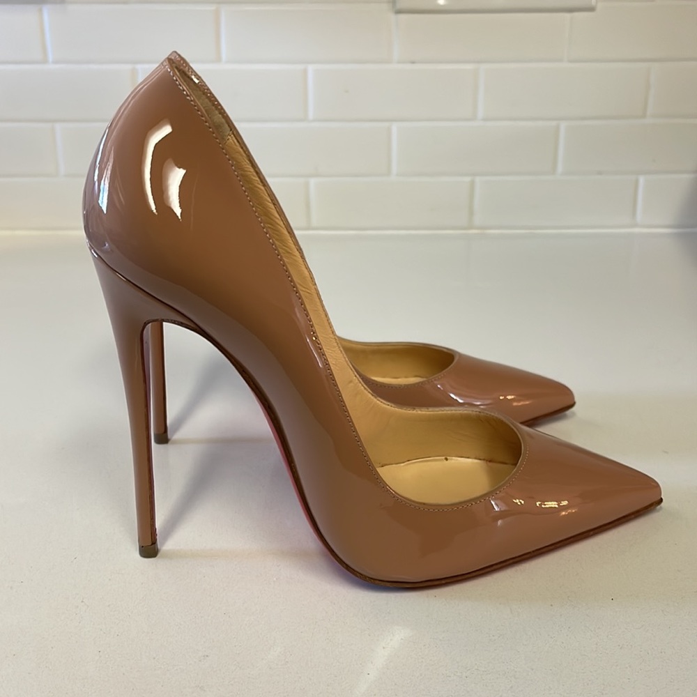 CHRISTIAN LOUBOUTIN Beige So Kate 120 patent-leather pumps